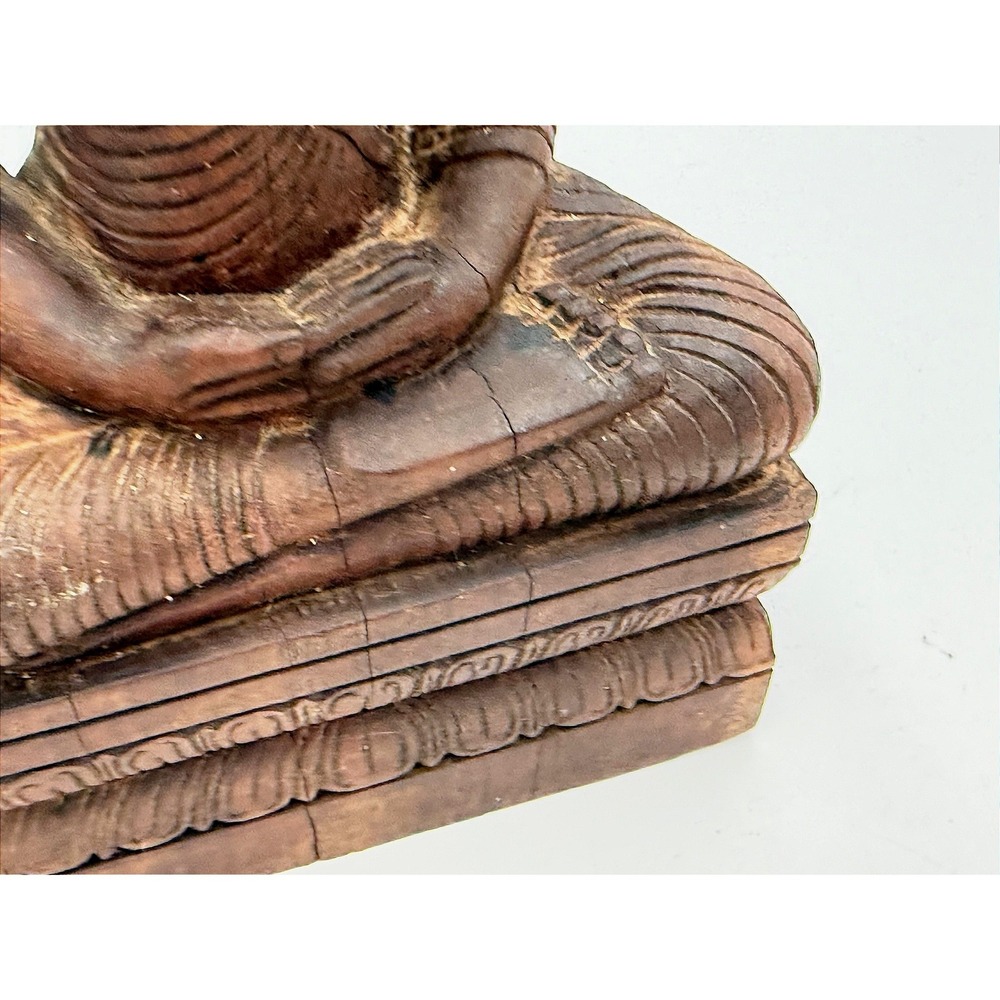 Vintage Carved Wood Buddha Statue & Embossed Metal Wall Plaque Buddhist Decor - Picture 12 of 15